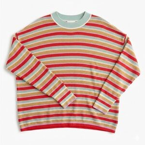 Striped Multicolor Women's Drop Shoulder Sweater, 100% cotton, size L